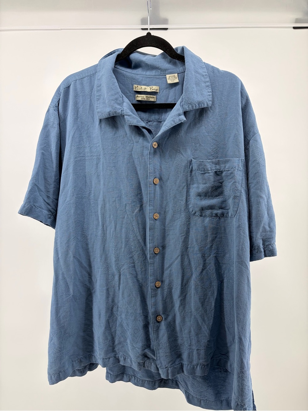 Batik Bay Washable Silk Shirt Blue Short Sleeve Button Up, Men's Size XXL
